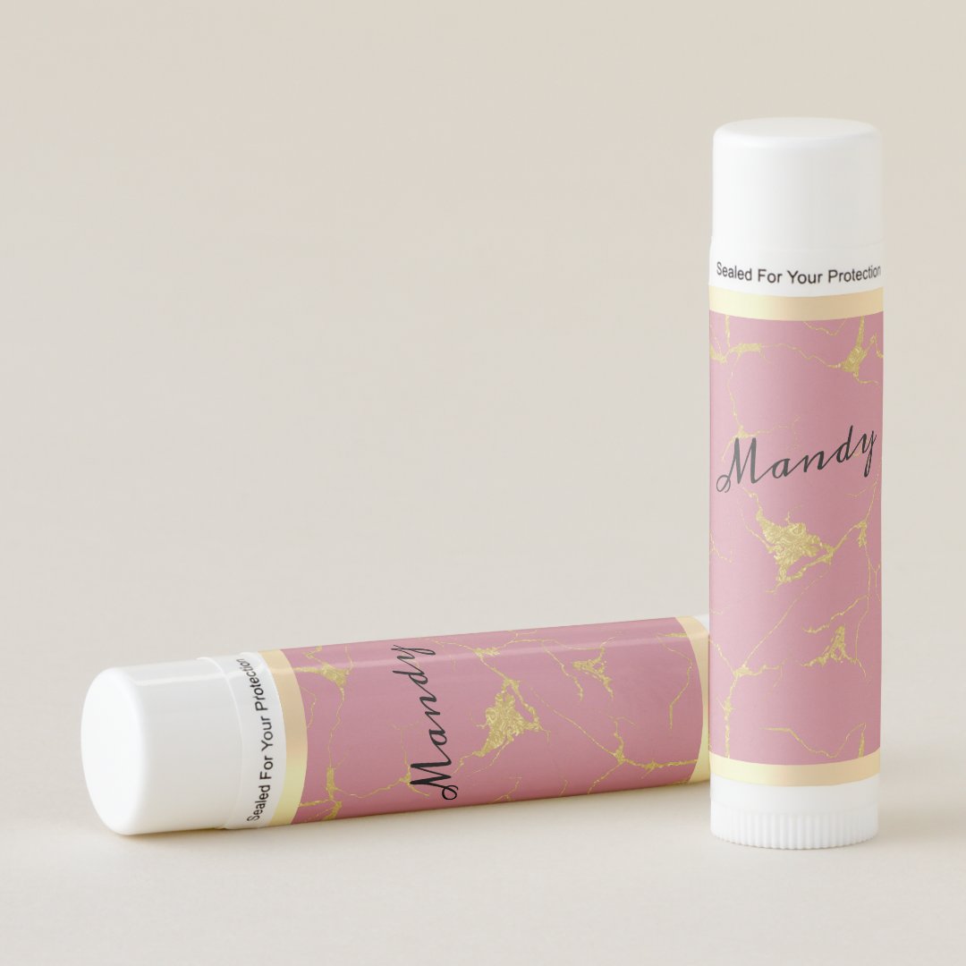 Personalized Deluxe Rose & Gold Marble Lip Balm | Zazzle