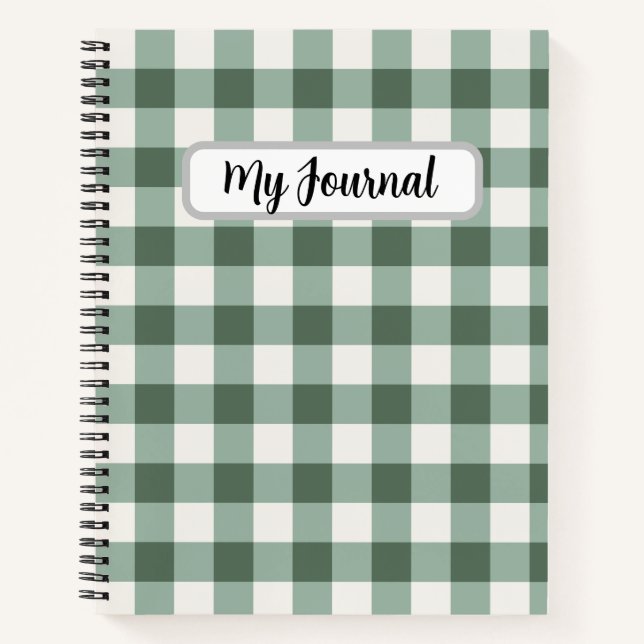 Personalized Deluxe Sage Green Gingham Notebook (Front)