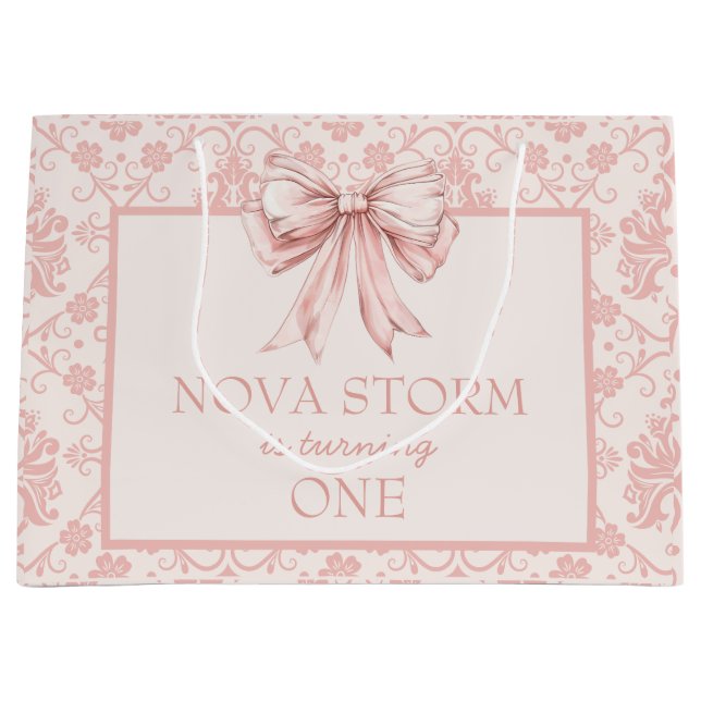 Personalized Demask Blush Pink Coquette Milestone Large Gift Bag (Front)