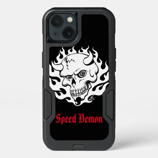 Personalized Demon Skull with Flames Otterbox iPhone Case (Back)