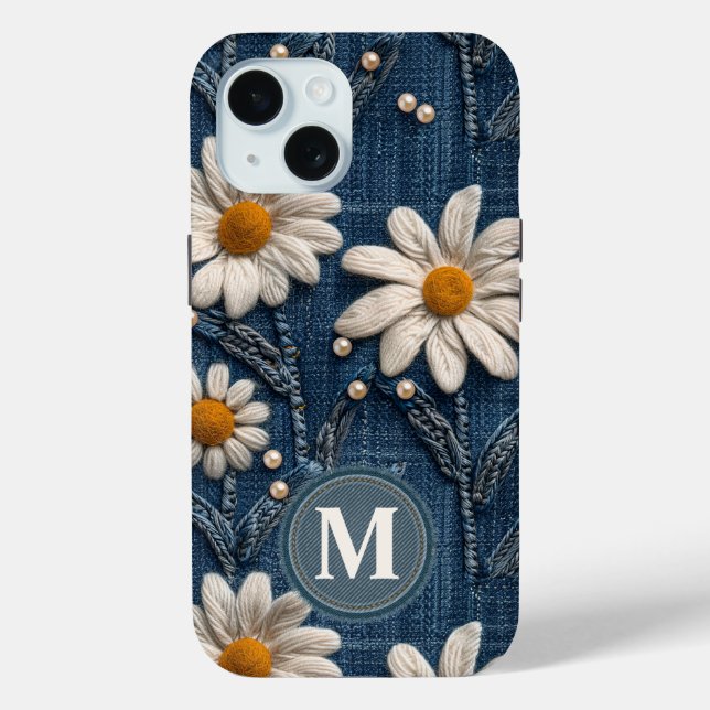 Personalized Denim Daisy Initial Phone Case (Back)