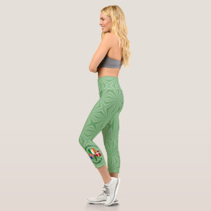 Personalized Denmark Ireland USA Shamrock Capri Leggings