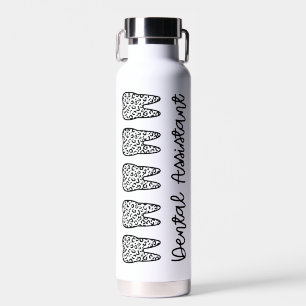 Personalized Dental Assistant Leopard Print Tooth Water Bottle