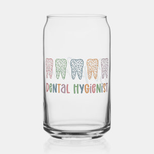 Personalized Dental Hygienist Leopard Print teeth Can Glass