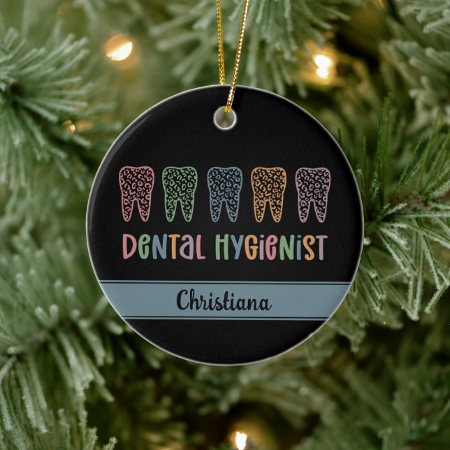 Personalized Dental Hygienist Leopard Print teeth Ceramic Ornament (Tree)
