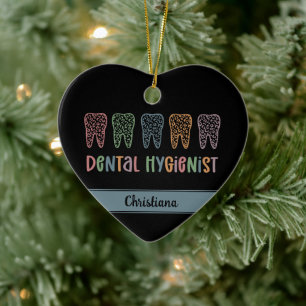 Personalized Dental Hygienist Leopard Print teeth Ceramic Ornament