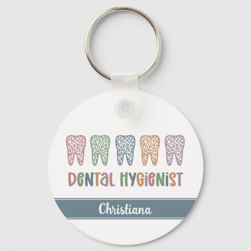 Personalized Dental Hygienist Leopard Print teeth Keychain