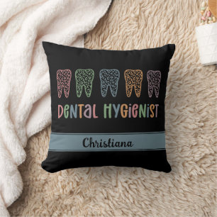 Personalized Dental Hygienist Leopard Print teeth Throw Pillow