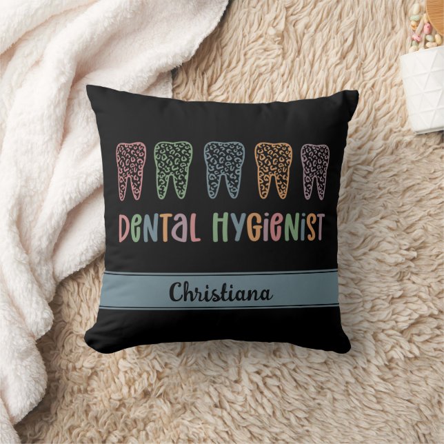 Personalized Dental Hygienist Leopard Print teeth Throw Pillow (Blanket)