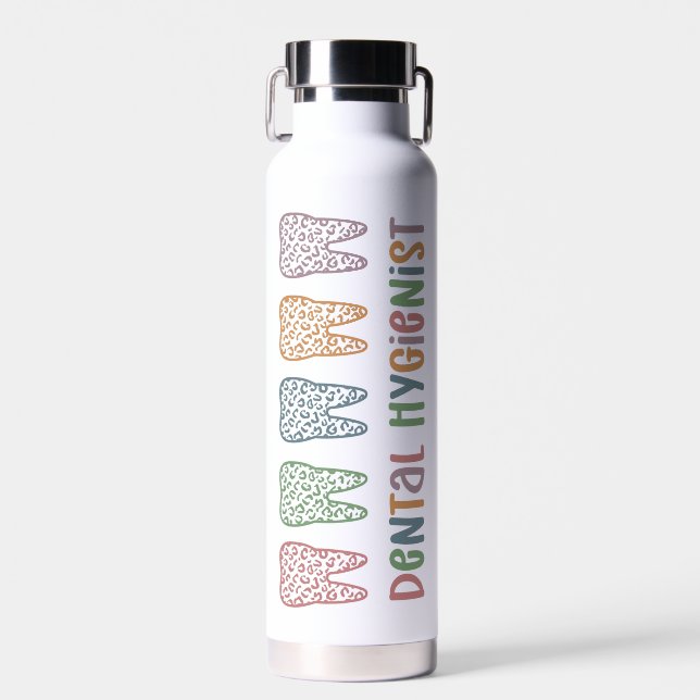 Personalized Dental Hygienist Leopard Print teeth Water Bottle (Front)