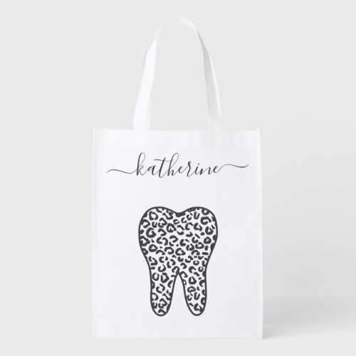 Personalized Dental Leopard Print Tooth Gifts Grocery Bag
