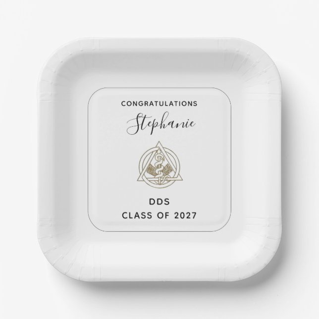 Personalized Dental School Caduceus Graduation  Paper Plates (Front)