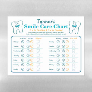 Personalized Dental Smile Care Chart - Magnetic Dry Erase Sheet