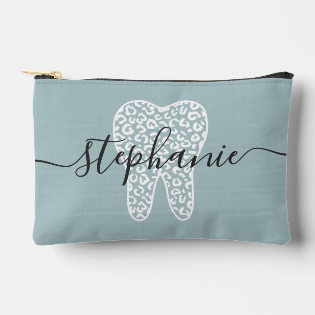 Personalized Dental Squad Leopard Print Tooth Accessory Pouch (Front)