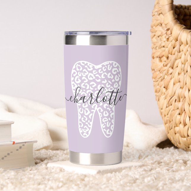 Personalized Dental Squad Leopard Print Tooth Insulated Tumbler (Living Room)