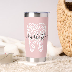 Personalized Dental Squad Leopard Print Tooth Insulated Tumbler
