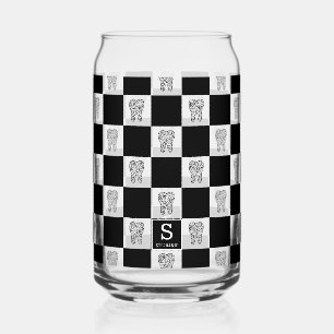 Personalized Dental Tooth Check Pattern Can Glass