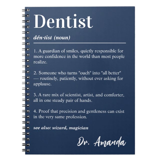 Personalized Dentist Dictionary Definition Navy Notebook (Front)