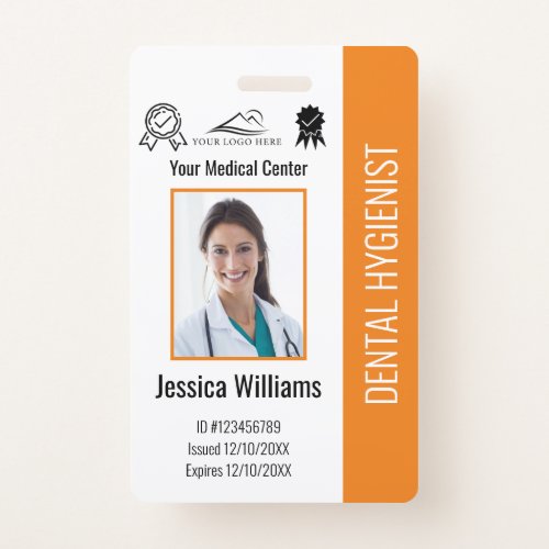 Personalized Dentist Office Logo Photo ID Orange Badge