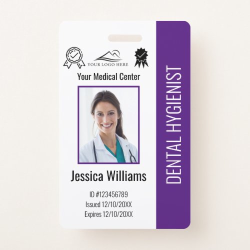 Personalized Dentist Office Logo Photo ID Purple Badge