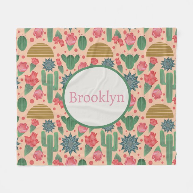 Personalized Desert Blush Pink Floral Fleece Blanket (Front (Horizontal))