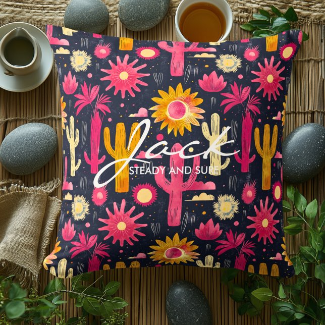 Personalized Desert Floral with Name and Quote Throw Pillow (Creator Uploaded)