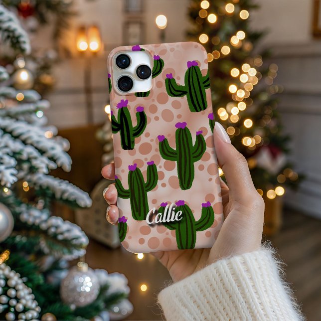 Personalized Desert Orange Cacti Phone Case (Personalize Your Tech! Add a custom name to this artistic phone case. It's the perfect unique gift!)