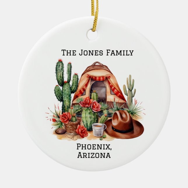 Personalized Desert/Southwestern Camping  Ceramic Ornament (Front)