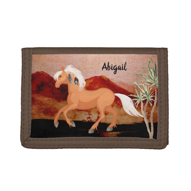Personalized Desert Wild Mustang Horse Trifold Wallet (Front)