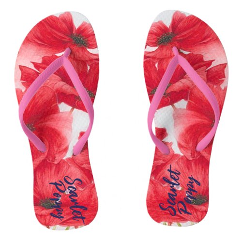 Personalized Design Scarlet Poppy  Flip Flops