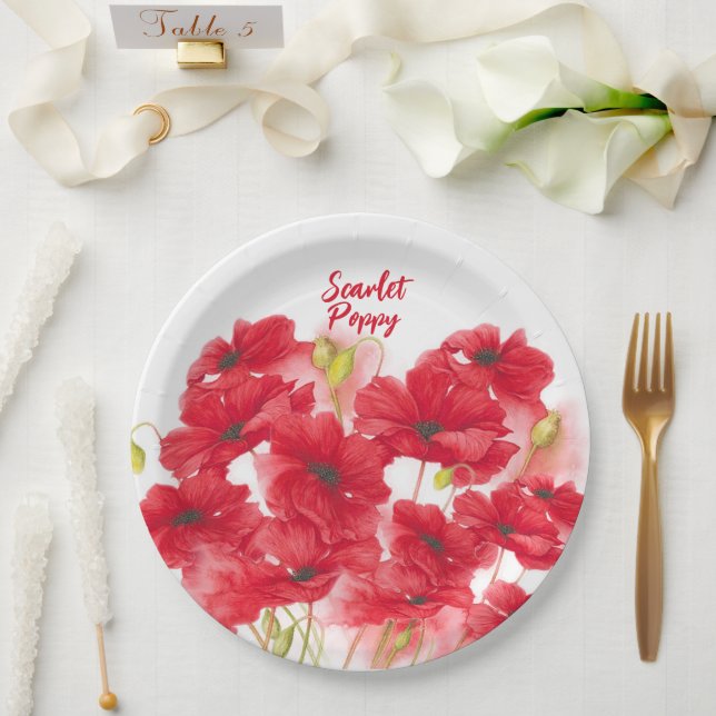 Personalized Design Scarlet Poppy.   Paper Plates (Wedding)