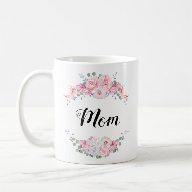 Personalized design with floral border coffee mug (Left)