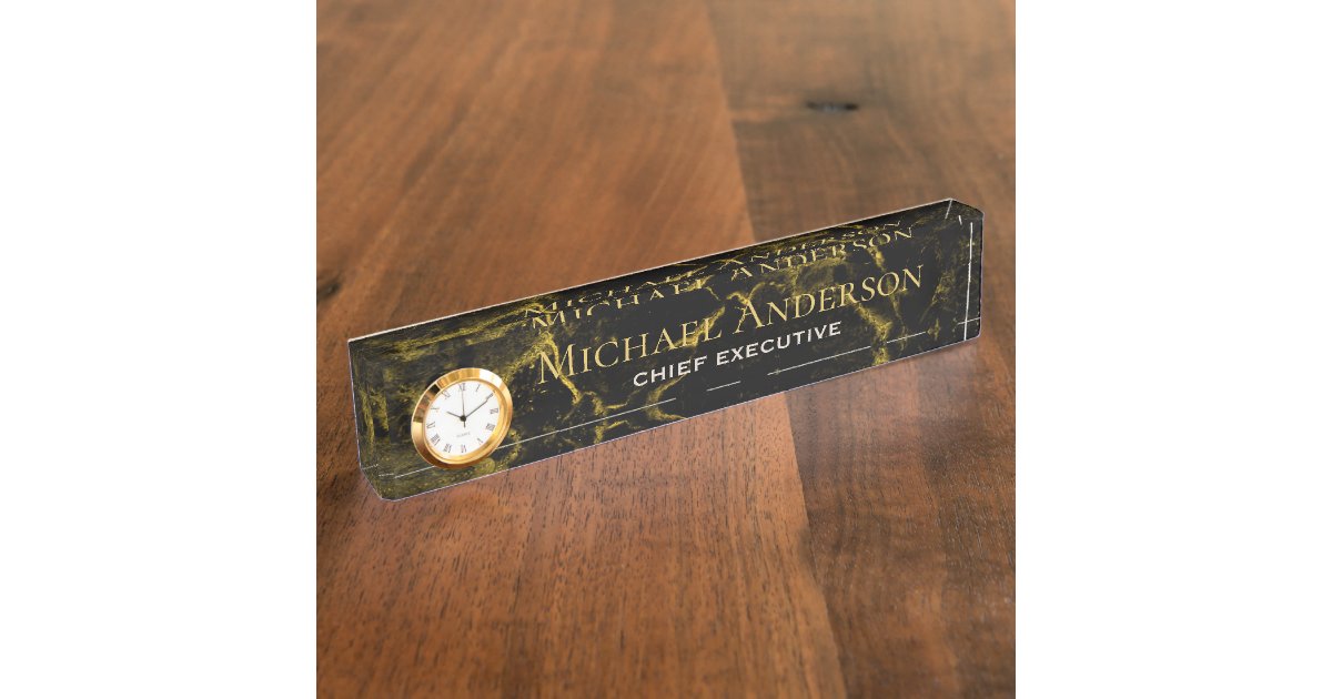 Personalized Desk NAME Plate Black GOLD MARBLE Zazzle