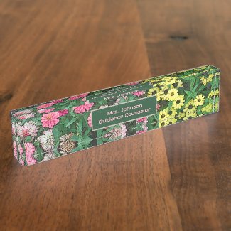 Personalized Desk Name Plate/Colorful Floral