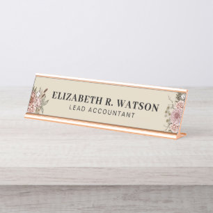 Personalized Desk Name Plate Custom Floral Sign