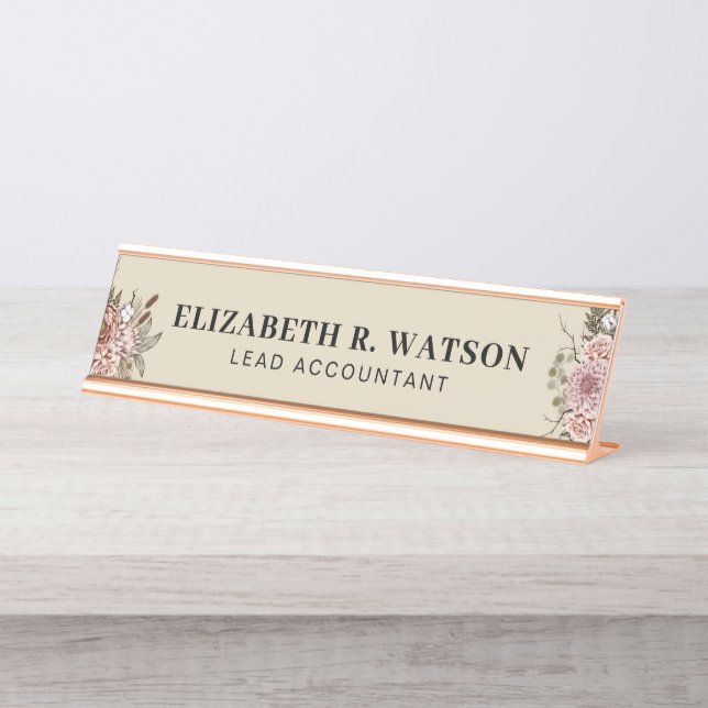 Personalized Desk Name Plate Custom Floral Sign (Front)