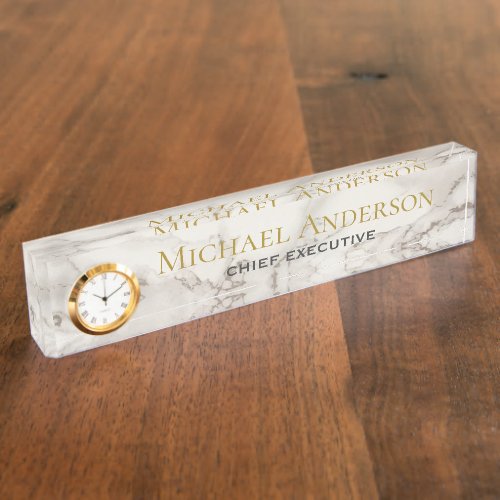 Personalized Desk NAME Plate White GREY MARBLE