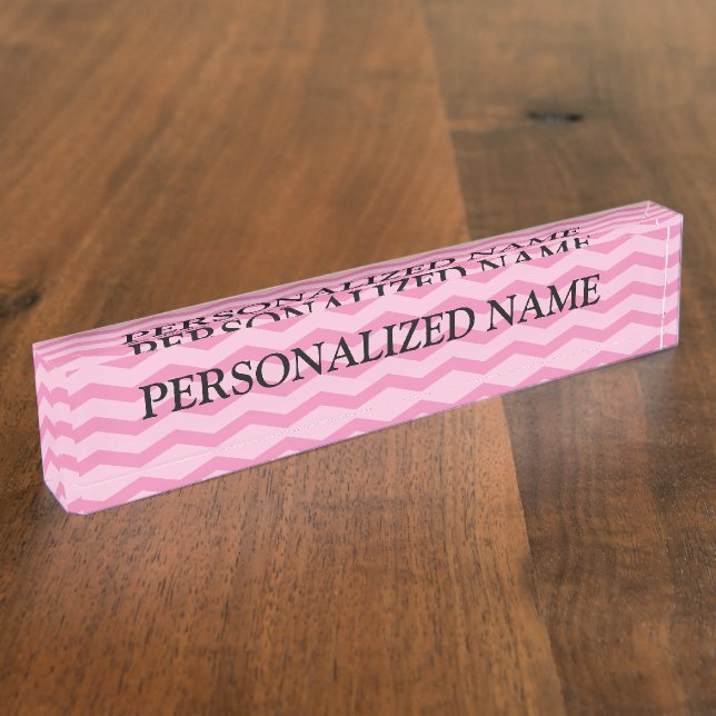 Personalized desk nameplate | pink chevron pattern (Side)
