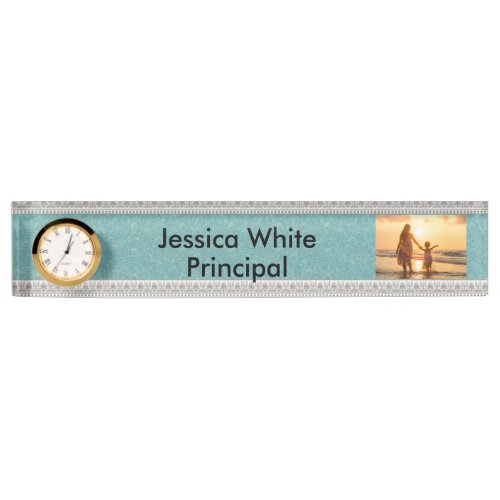 Personalized Desk Nameplate with Clock