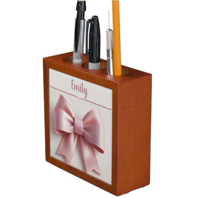 Personalized Desk Organizer with Pink Bow  (In Situ)