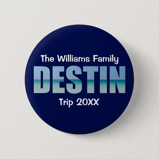 Personalized Destin Beach Trip Cool Blue Button (Front)