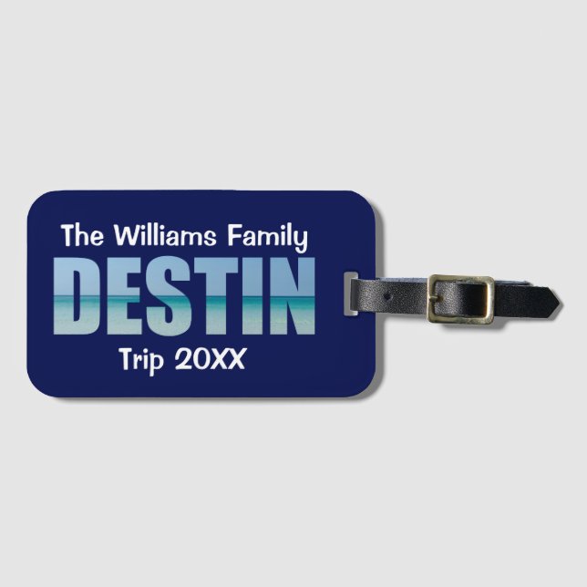 Personalized Destin Beach Trip Cool Ocean Luggage Tag (Front Horizontal)