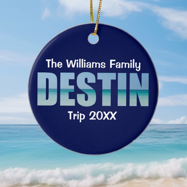 Personalized Destin Beach Trip Photo on Back Ceramic Ornament (Creator Uploaded)