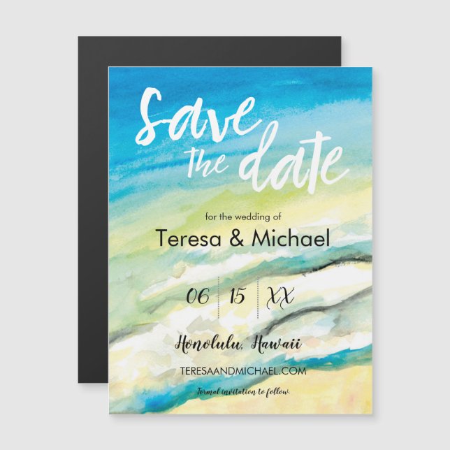 Personalized Destination Wedding Beach watercolor Magnetic Invitation (Front/Back)