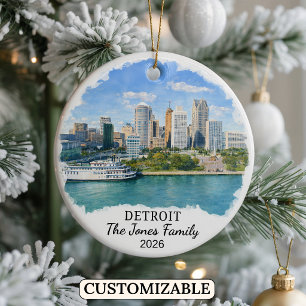Personalized Detroit Ornament, Custom Michigan Ceramic Ornament