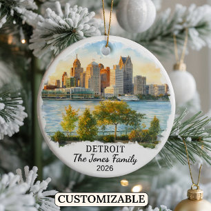 Personalized Detroit Ornament, Custom Michigan Ceramic Ornament