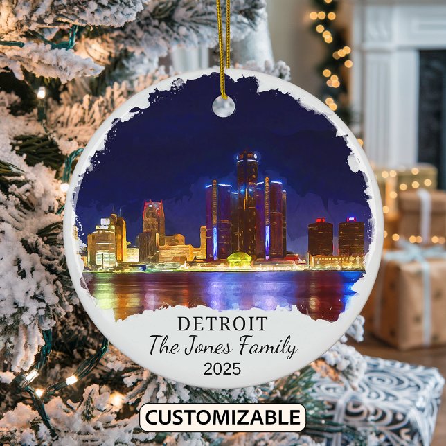 Personalized Detroit Ornament, Michigan State Ceramic Ornament (Creator Uploaded)