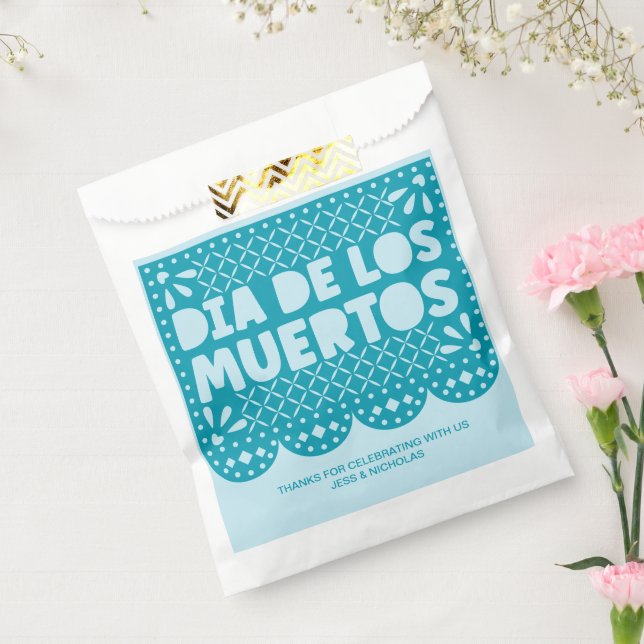 Personalized Dia de los Muertos Blue Picado Papel Favor Bag (Sealed)