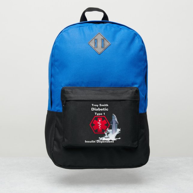 Personalized Diabetes Dolphin Medical Alert  Port Authority® Backpack (Front)
