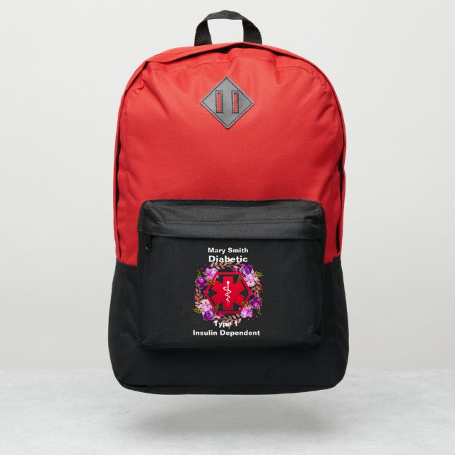 Personalized Diabetes  Floral Medical Alert  Port Authority® Backpack (Front)